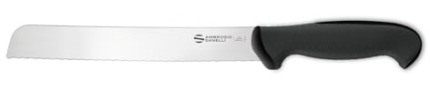 Ambrogio Sanelli, Linea Tecna Coltello pane cm 21 dentatura SOFT NERO con Lama in Acciaio Inox NitroB e Manico Ergonomico a grip evoluto, Coltello Professionale, Made in Italy