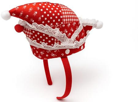 TrendandStylez Karneval Kappe Rot Weiß mit Haarreif – Narrenkappe Damen Herren Kinder – Karnevals Schiffchen mit Spitze & Pompons – Lustige Verkleidung für Fasching, Mottoparty & Rosenmontag –