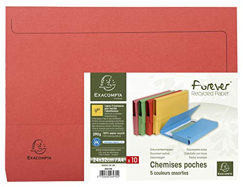 Exacompta 46970E förpackning med 10 dokumentmappar Forever, Recycling kartong, förslutningsmössa, 290 g, DIN A4, 1 pack, färgsorterad