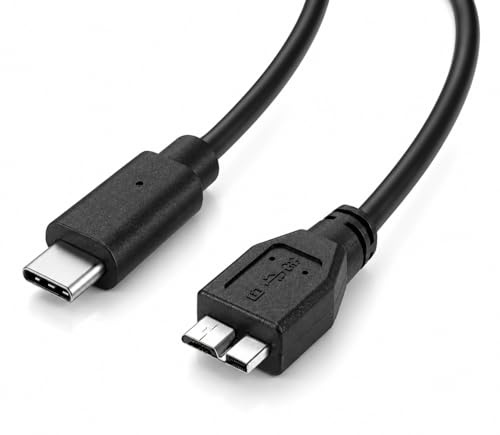 USB C to Micro B Cable 0.5M - USB 3.0 Hard Drive Cable, 5Gbps SuperSpeed Data Transfer - Compatible with WD, Seagate, Toshiba, LaCie, Samsung, Sandisk External Hard Drives - Micro B to USB C (50CM)