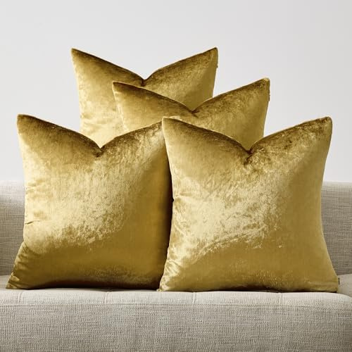 GIGIZAZA Velvet Gold Pillow Covers 18x18，Pack of 4 Decorative Throw Pillow Soft Covers Square Couch Pillow Modern Covers Living Room Luxury Cushion Covers