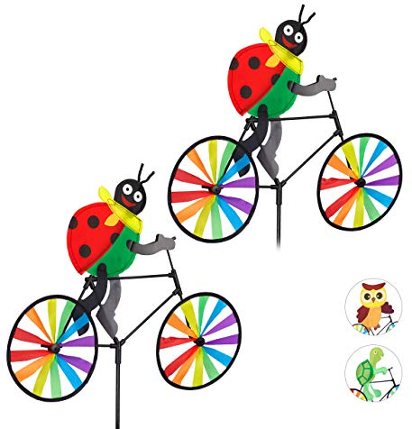 Relaxdays 2 Molinillos de Viento Mariquita para Terraza, Jardín y Niños, Poliéster y Plástico, Multicolor