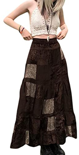 Minetom Jupe De Loisirs pour Femme Y2K Jupe Longue Vintage Imprimée Boho Rétro Maxi Jupe Gothique Fairycore Streetwear I Marron L