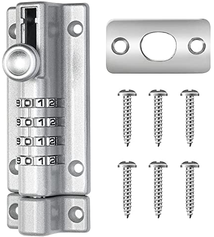 STCRERAG Cerradura de perno de combinación, 4 pernos de bloqueo de combinación únicos, cerradura de puerta con cerradura deslizante resistente con tornillos antimanipulación para puerta, cobertizo,