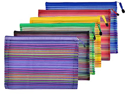 TSHAOUN 6 Pcs A4 Zipper Wallets Mesh Pouch Popper Wallet Folders,Document Wallets a4,Office Supplies Cosmetic Travel Accessories for Office Home School Travel(Yellow, Green, Blue, Purple, Black, red)