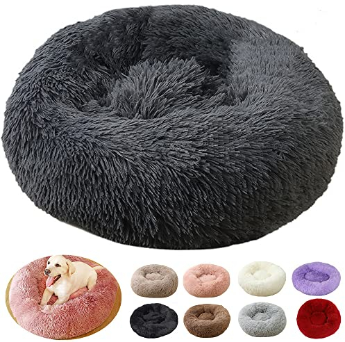 rngcpto Katzenbett Flauschig 40cm, Katzenkissen Flauschig, Multi Farbe und Größen Hundebett Plüsch Rund Katzenbett Hundekissen Flauschig Katzenkissen Donut Hundekörbchen (40cm, Dunkelgrau)