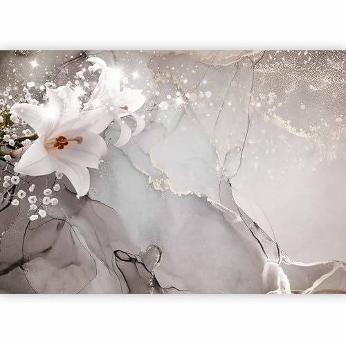 murando - Premium Photo Wallpaper Flowers Lily 350x256 cm / 138x97 - Non-Woven Premium Art Print Fleece Wall Mural Decoration Poster Picture Design Modern - 3D Effect Flower Marble Grey b-C-0744-a-a