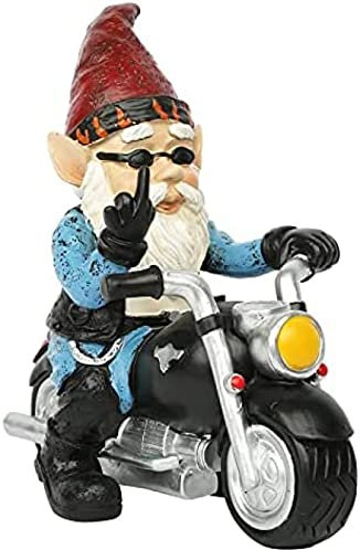 Whimsical Polyresin Naughty Dwarf Ornaments Desktop Garden Decor,Funny Garden Gnome Riding Motorcycle Figurine,Garden Gnome Biker Gnome Statue-,Small,21.5x13x23cm(8x5x9inch),YUYANAIAI