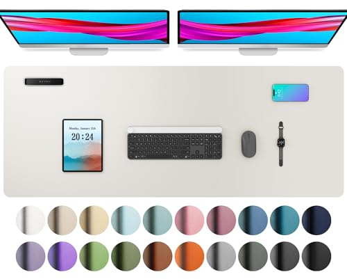 Aothia Schreibtischunterlage,PU-Leder-Schreibtischmatte,Mauspad,Rutschfester Schreibtischschutz,wasserdichter Schreibtisch-Schreibblock für Büro und Zuhause(122x43cm,Off-White)