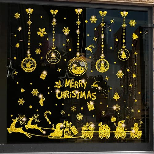 Adesivi per finestre di Natale, Palla di Natale Sled Blocchi delle finestre Adesivi di Natale Decorazioni PVC Rimovibile Adesivi di Natale Decorazioni Casa Interno (Oro)