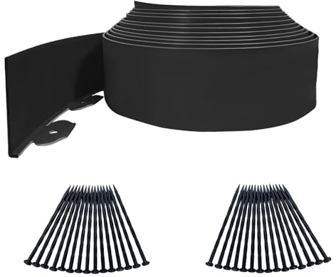 Rasenkante Kunststoff, 10cm Hoch 10m Lang Beetumrandung Rasenkantensteine mit 30-teiligen Heringen, No-Dig- Rasenkanten für Blumenbeet (Black)