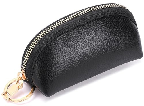 Key Bag Earphone Case Black PU with Zipper and 2 Rings for Earbuds Lipstick Pocket Money Charger Gadget Organizer Storage Small Bag Men Women Premium Leather Car Key Holder Bag Keychain Case Wallet