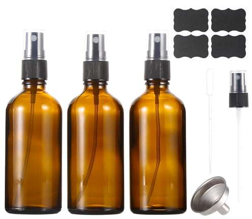 ALIFEIA 100ml Amber Glass Spray Bottles,Empty Fine Mist Refillable Travel Spray Bottle for Cleaning,Perfume,Aromatherapy,Cosmetic Sprays,Hair,Essential Oils with Fine Mist Dispenser（3 Pack）