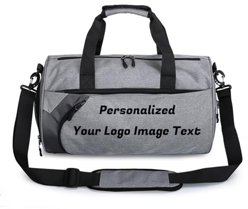 Sporttasche mit Namen Personalisiert Sport Tasche Logo Bild Duffle Bag GRAU, Large