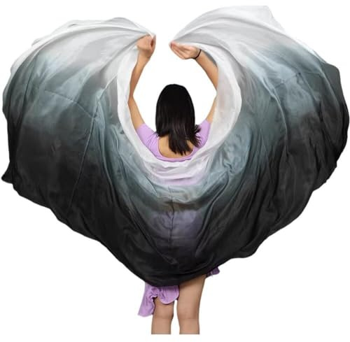 Bauchtanz-Schleier aus Seide für Damen Leichter Tanz-Handschal allmähliche Farbe Langer Bauchtanz-Seidenschleier Tanzzubehör