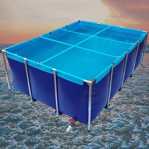 ZHPPED Fischteich aus Segeltuch, moderner Blauer Aquarium-Fischwassertank, quaderförmiger Zierpool, Koi-Zuchtteich mit Ablassventil, Faltbarer Wasserspeicherteich, vorübergehender Halt,1.5 * 1 * 0.7m