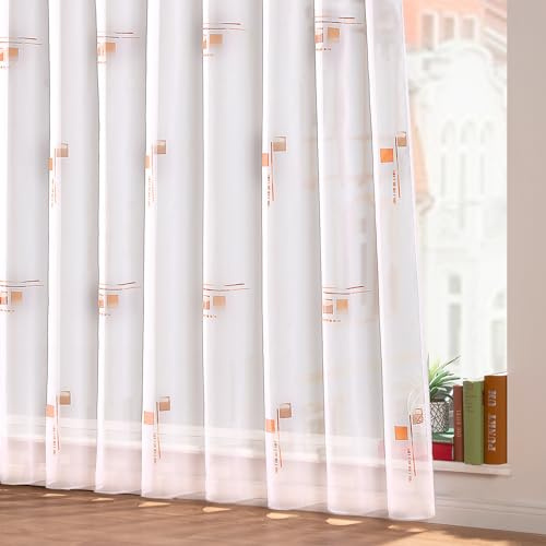 heimtexland ® Gardinen Store Voile Smokband Vorhang transparent Bleiband Fertiggardine Typ873 Orange HxB 175x500 cm