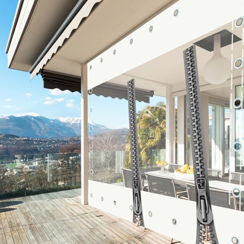 Panel Lateral de Lona de Cenador con Cremallera (Alto x Ancho), 2,8x5,5m/9.19x18.04ft Cortinas de Lona Exterior con Ojales,Lona Transparente Impermeable,para Pérgola, Porche, Patio,Terrazas