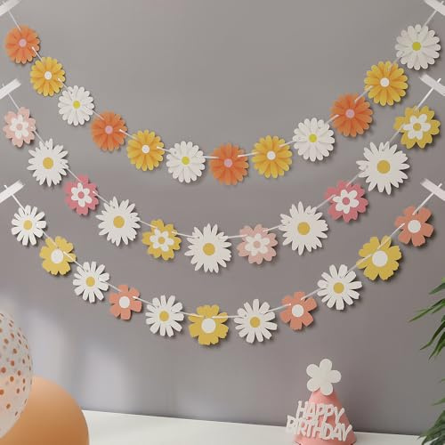 3 Packungen Farbverlauf Gänseblümchen Banner Geburtstag Kindergeburtstag Deko Einzigartig Flower Daisy Garland Papier Girlande Blumen Gänseblümchen Deko Retro Boho Blume Geburtstagsbanner Party Deko