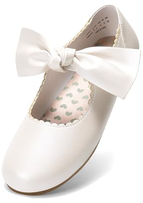 DREAM PAIRS Kids Cute Mary Jane Flats | School parties and weddings, classic bow, shiny finish, lightweight, soft footbed, stretchy strap, non-slip