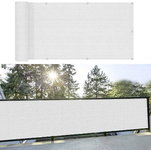 Balkon Sichtschutz Balkonabdeckung 50 x 320 cm Witterungsbeständig Sichtschutz Balkonverkleidung Sichtschutz Meterware mit Kabelbinder für Garten Balkon Terrasse, Weiß
