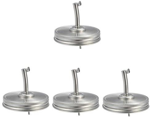 Garneck 4 Piezas Boquilla con Tapa agitadores tarros de Boca Ancha vertedor jetnozzle Jet Nozzle Oil Tarro Verter la Tapa Protector de Tarro de Aceite de Metal Acero Inoxidable Silver