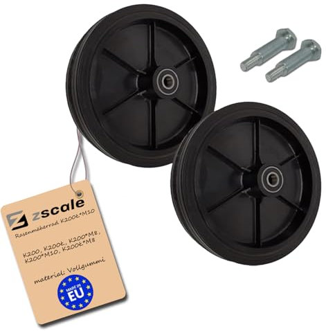 Rasenmäherrad Ø200 mm – schwarzes Ersatzrad aus Vollgummi, robustes Kunststoffrad mit Kugellager für Rasenmäher, mit Montage-Set, Code: K200LL*M10