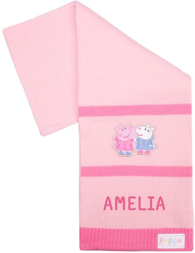 Peppa Pig Girls Personalised Scarf for Children Winter Woolly Scarf Soft and Warm Embroidered Name Gift for Girls
