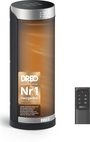 Dreo Heizlüfter Energiesparend, PTC Keramik Heizlüfte Leise, 70° Oszillierend Elektroheizung mit Fernbedienung, 12-Std-Timer, 3 Modi 3 Geschwindigkeiten, Überhitzungs-Kippschutz, Solaris Slim H3