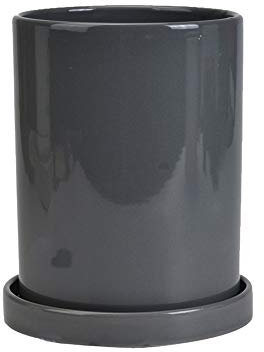 Grand pot de fleurs en céramique blanc/noir/gris avec plateau pour intérieur et extérieur, orchidée, succulente, cactus, récipient cylindrique droit pour herbes aromatiques, jardin, décoration