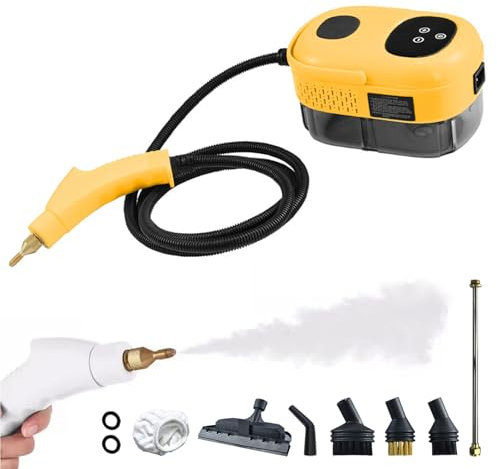 Handheld Steam Cleaner with 7 Accessories | 1100ml Water Tank | 15s Steam Spray | 6-Level Temp Adjustment | 212℉/3Bar High-Temperature Pressurized Steam Cleaner for Kitchen, Bathroom, Window,Yellow