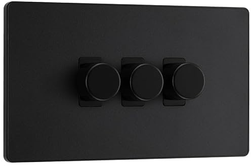 BG Evolve Matt Black 3 Gang Custom Grid Dimmer Light Switch PCDMB83B
