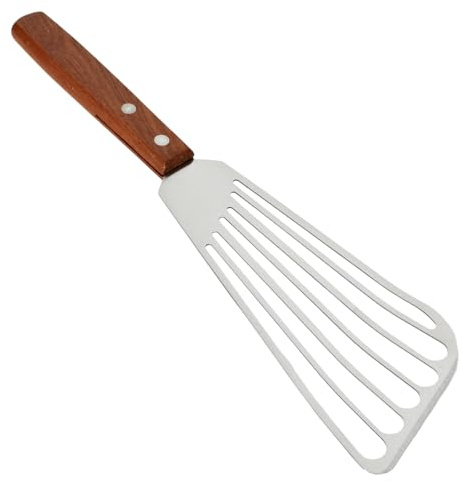 28 cm Lange Rostfreier Edelstahl Pfannenwender, Schlitzwender mit Massivholzgriff, Hohlölfilterdesign, Dünner Bratenwender