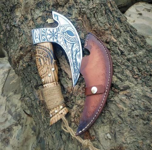 Viking Pizza Cutter Axe New Viking Hatchet Pizza Axe Mini Axe, Pizza Cutter, Small Camping Axe, Small Axe with Premium Leather Sheath Cover