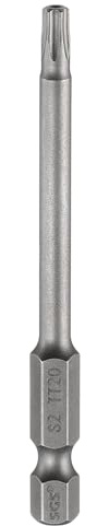 sourcing map TT20 Embout de tournevis à tête Torx de sécurité 75 mm de long avec tige hexagonale magnétique inviolable 6 points en étoile S2 Pointe en acier pour outils électriques industriels