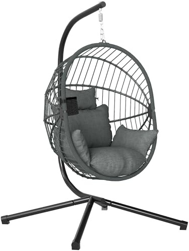 Outsunny Silla Colgante Huevo con Soporte Exterior 120 kg Gris Plegable