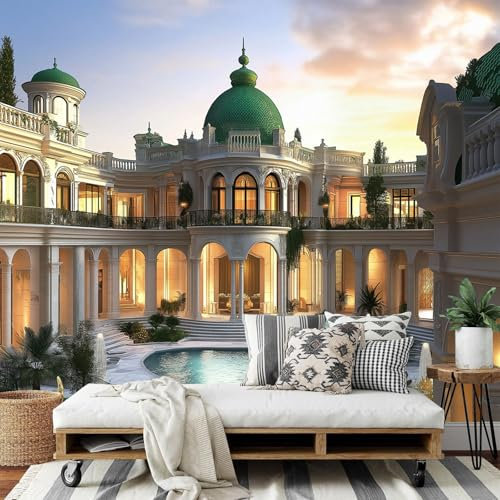 Papel Tapiz Fotográfico, Papel Tapiz Lujo Villa 3D Barroco Arquitectura Mural, 350Anx256Al cm Cafe Restaurant Dormitorio Decoración para el Hoga Murales Pintado Fotomural