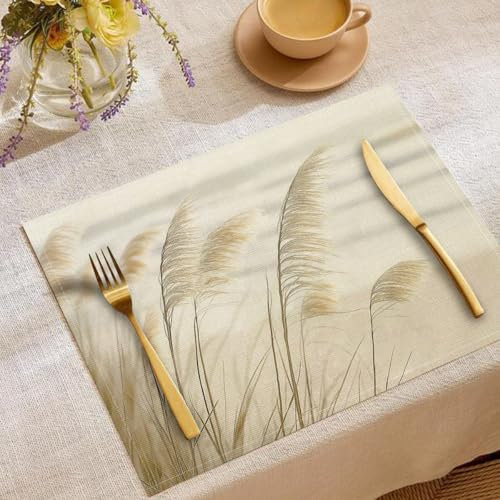 Natural Reed Placemats Set Of 8 Plant Landscape Place Mats Washable Kitchen Dining Spring Summer Linen Table Mats Stain Heat-Resistant For Home Party Indoor 45X30Cm