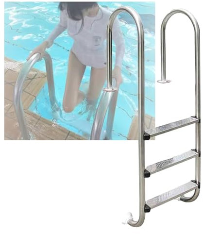 Swimming Pool Ladder,Entry and Exit Pool Ladder,2/3 Steps Stainless Steel Step With Handrails for Indoor Pool Outdoor Pool(3-Steps1.5mm)
