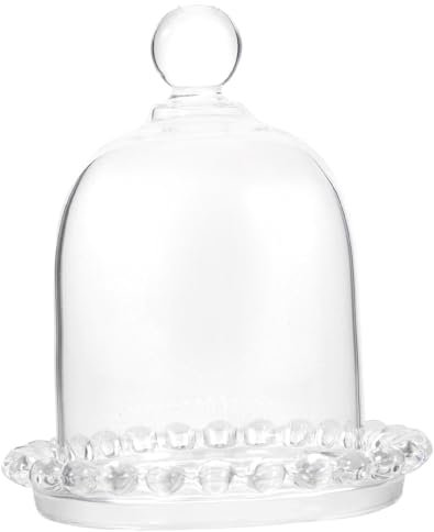 PartyKindom Small Cake Stand with Glass Dome, Fruit Plate and Appetizer Serving Tray, Multi-functional Dessert Display for Parties and Home Use, Column Shape with Beaded Base