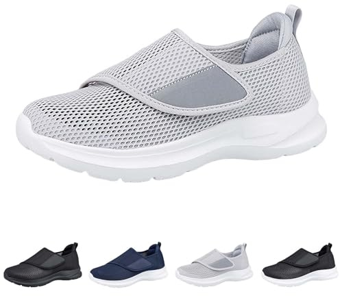 New Shoes for Edema and Swollen Feet Women Adjustable Strap Extra Wide Fit Orthopedic Breathable Diabetic Shoes for Ladies Elderly Swollen Pain Relief #001_Grey Size 5