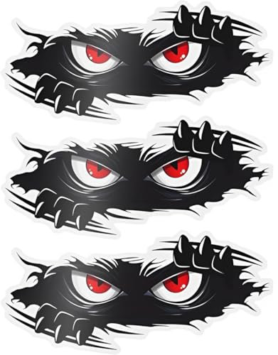 GNHG Adesivo 3D a forma di occhi malvagi, 3PCS Adesivi Auto, Sticker Personalizzati,25×10cm Interessante Adesivi Auto Esterni, Sbirciatina 3D Adesivi Monster,Adesivi Monster Energy