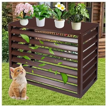 HUFIREHU ClôTure De Climatisation Grilles De Pompe à Chaleur Support De Climatiseur Caché Support ClôTure De Climatisation en Aluminium pour Cacher L'Unité à L'ExtéRieur(Brown,Four Sides_100CM)