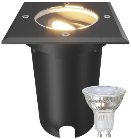 Ledvion LED Outdoor Ground Light IP67 3W 230V 345Lm 2700K GU10 dimmable | With light source and 1m cable for garden terrace driveway paths and accent lighting