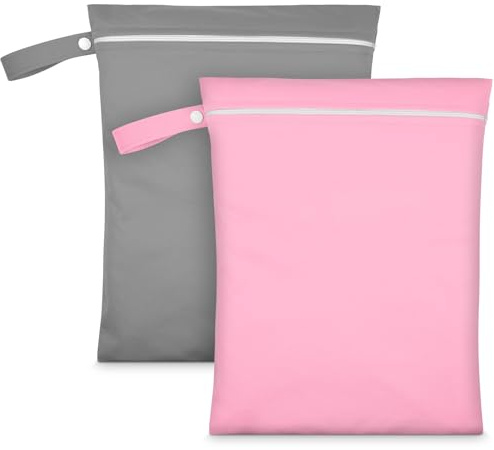 AOOSA 2 Pezzi Sacchi Borse da Viaggio,Riutilizzabile Borsa Pannolini con cerniera e manici,Sacchetti per la Biancheria Impermeabile per Costume da Bagno Spiaggia Gym(Grigio & Rosa)