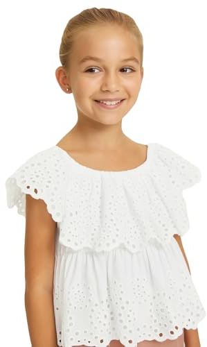 Mayoral Blusa Ricamata Bambina, Bianco, 10 Anni