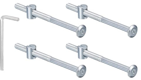 TA-VIGOR M6 x 90mm Hex Socket Head Furniture Bolts and Barrel Nuts Set, Bed Frame Connecting Screws with Wrench, Carbon Steel Fixing Kit for Chairs Cots Cabinets Silver 4Pcs