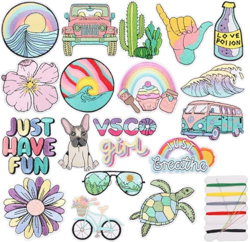 18 Stück Sea Wave Turtle Aufnäher Zum Aufbügeln Bestickte Patches Flicken Bügelbilder Iron on/Sew on Patches für Aufnähen oder Aufbügeln auf Kleidung Hut Jeans Kleid Rucksäcke Jacken T-Shirt DIY