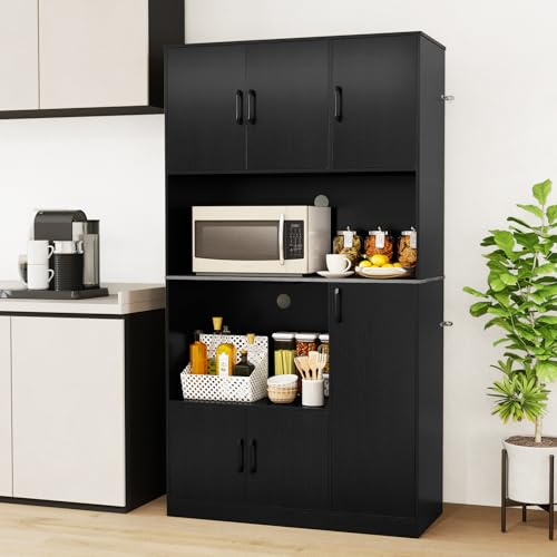 GIANTEX Armadio da cucina con stazione di ricarica, armadietto a buffet alto con scomparto per microonde, multiuso, 100 x 40 cm