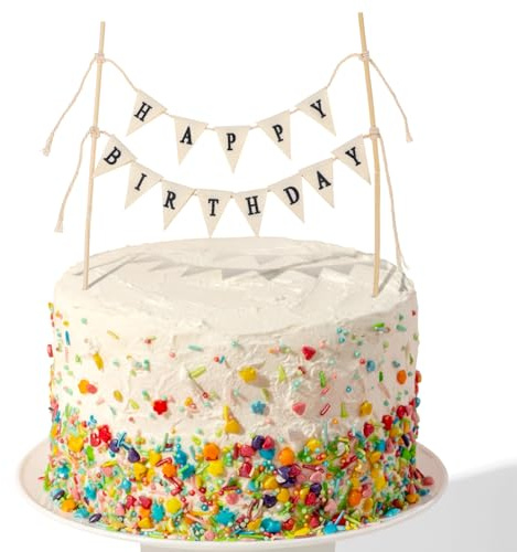 LIQWEI 1 Stück Geburtstagsdeko Kuchen Banner, Happy Birthday Tortendeko Wimpelketten Cake Topper Banner Topper Bunting Set Happy Birthday Tortendeko Für Geburtstage Hochzeiten Partydekorationen Kuchen